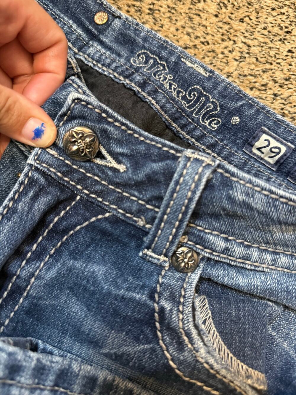 Miss Me Women’s Size 29 Blue Embellished Rhinestone Bootcut Jeans 29” capris